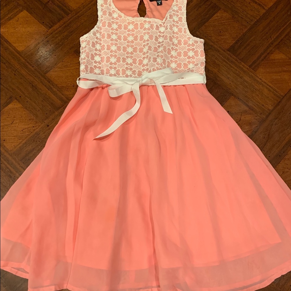 Peach chiffon dress with lace top